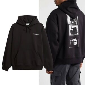 Rare Carhartt WIP Hooded Caps Sweatshirt Black Graphic Hoodie NWT Deadstock M